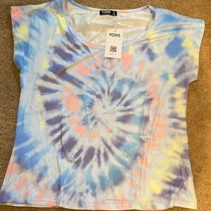 Womens XL tie dye shirt purple blue swirl top new